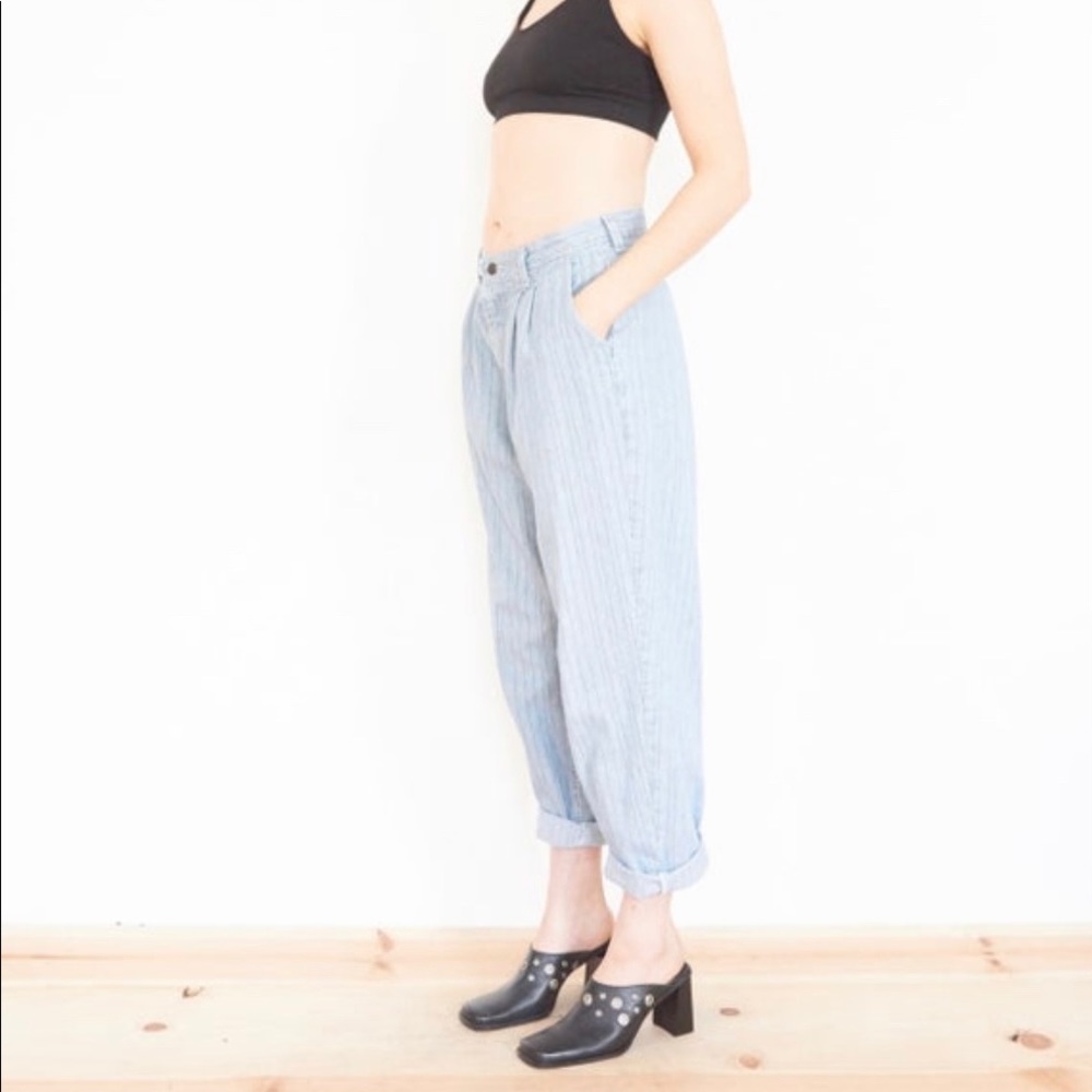 Vintage Lee Jeans - Pinstripe High Rise Relaxed Fit - 14 Petite